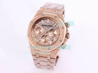 Copy AP Royal Oak Chronograph Frosted Gold Watch Rose Gold Diamond Dial